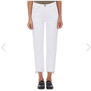 GRLFRND Helena Crop Distressed Buttonfly White Jeans Raw Hem